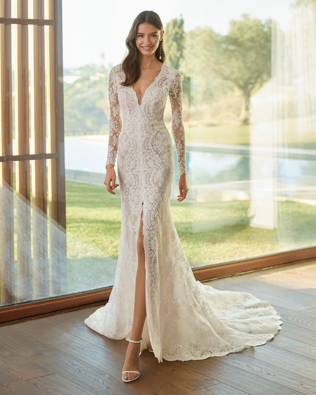 lace wedding dresses sheath slip with long sleeves rosa clara