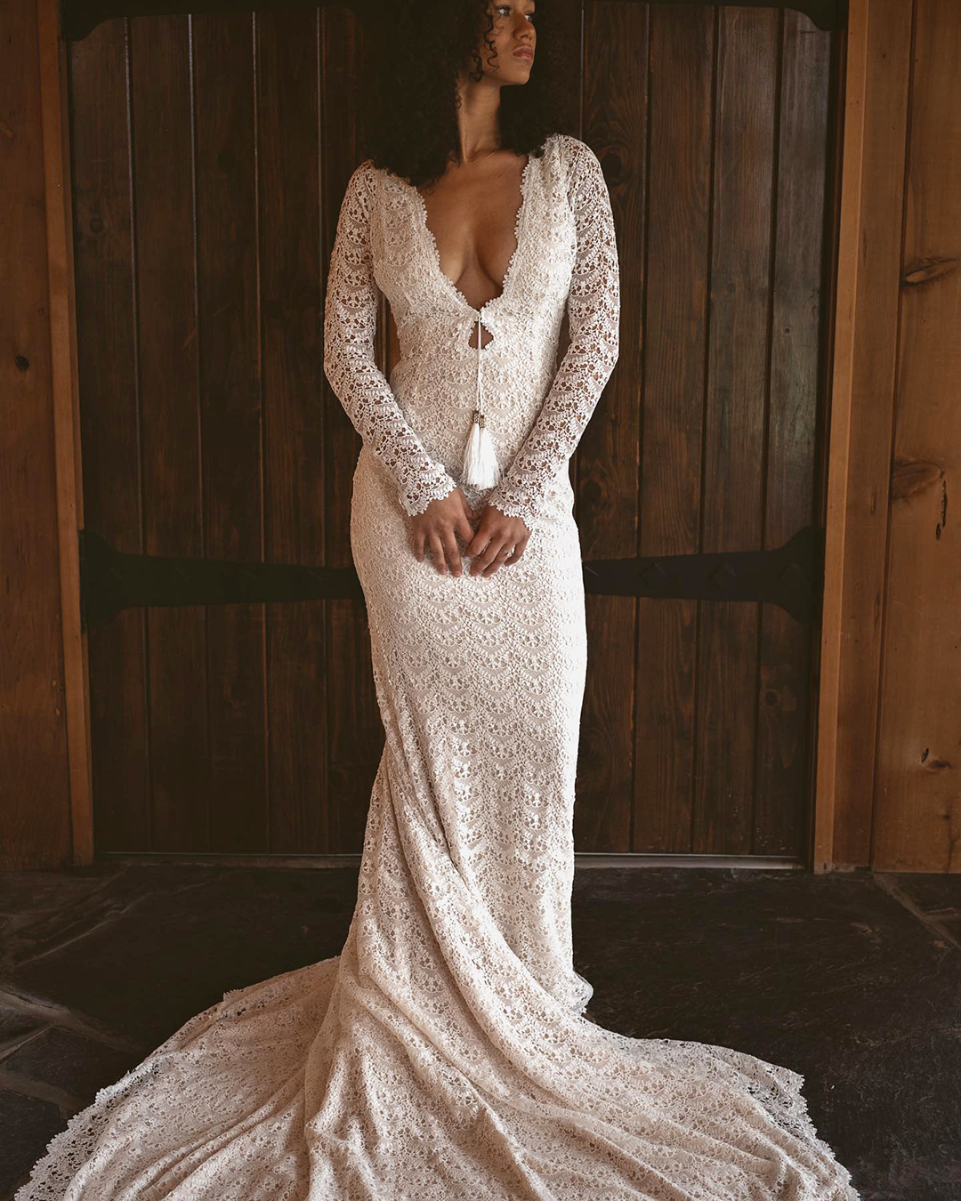 lace wedding dresses sheath v neckline with long sleeves rustic boho daughtersofsimone