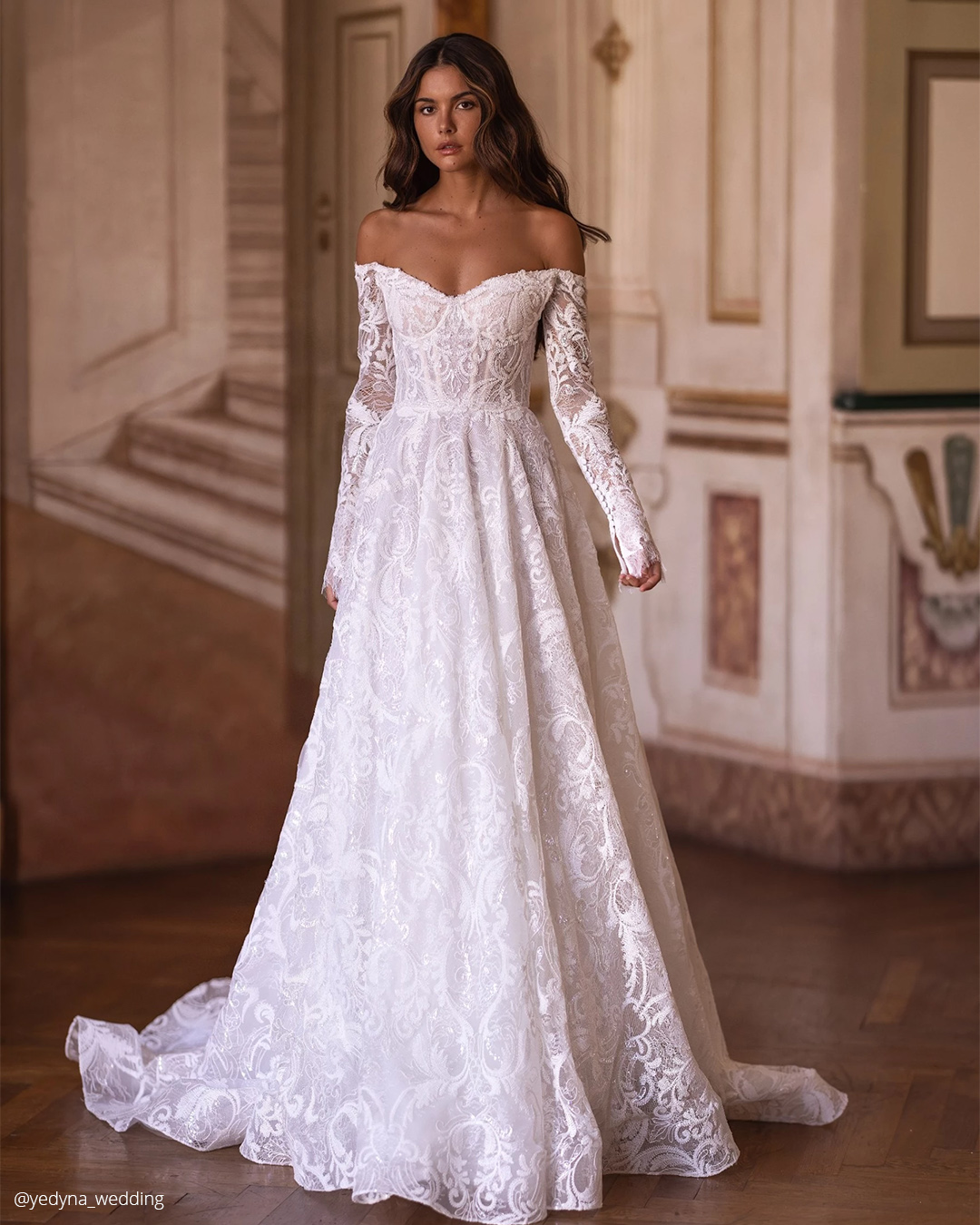 lace wedding dresses a line with long sleeves yedyna