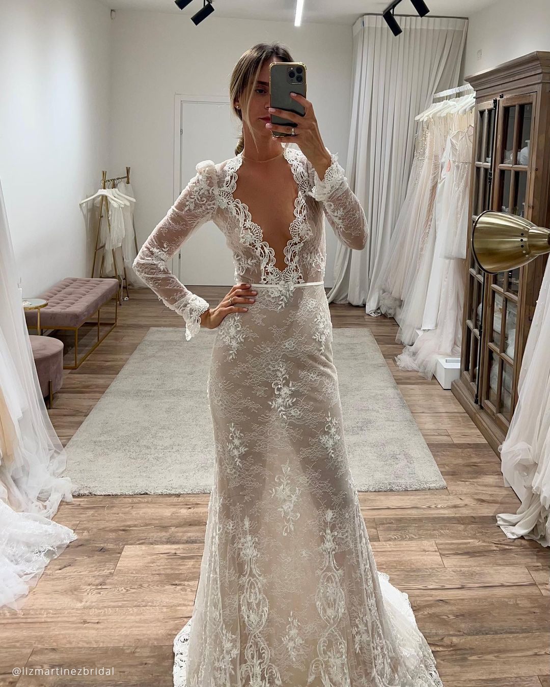 lace wedding dresses deep v neckline with long sleeves lizmartinez