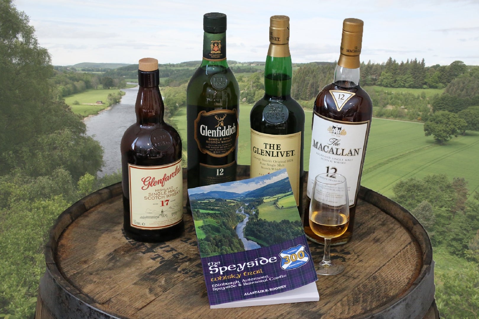 Speyside Whisky Trail book on River Spey background