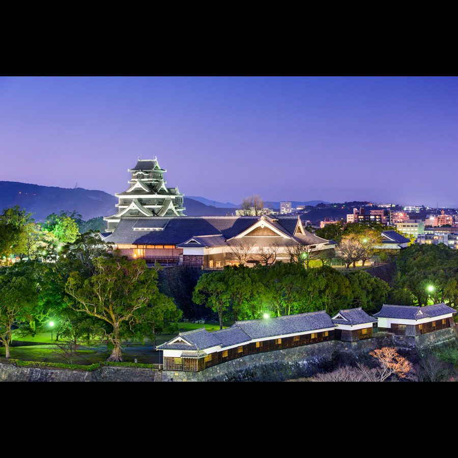 Matsumoto Castle at night in Japan.