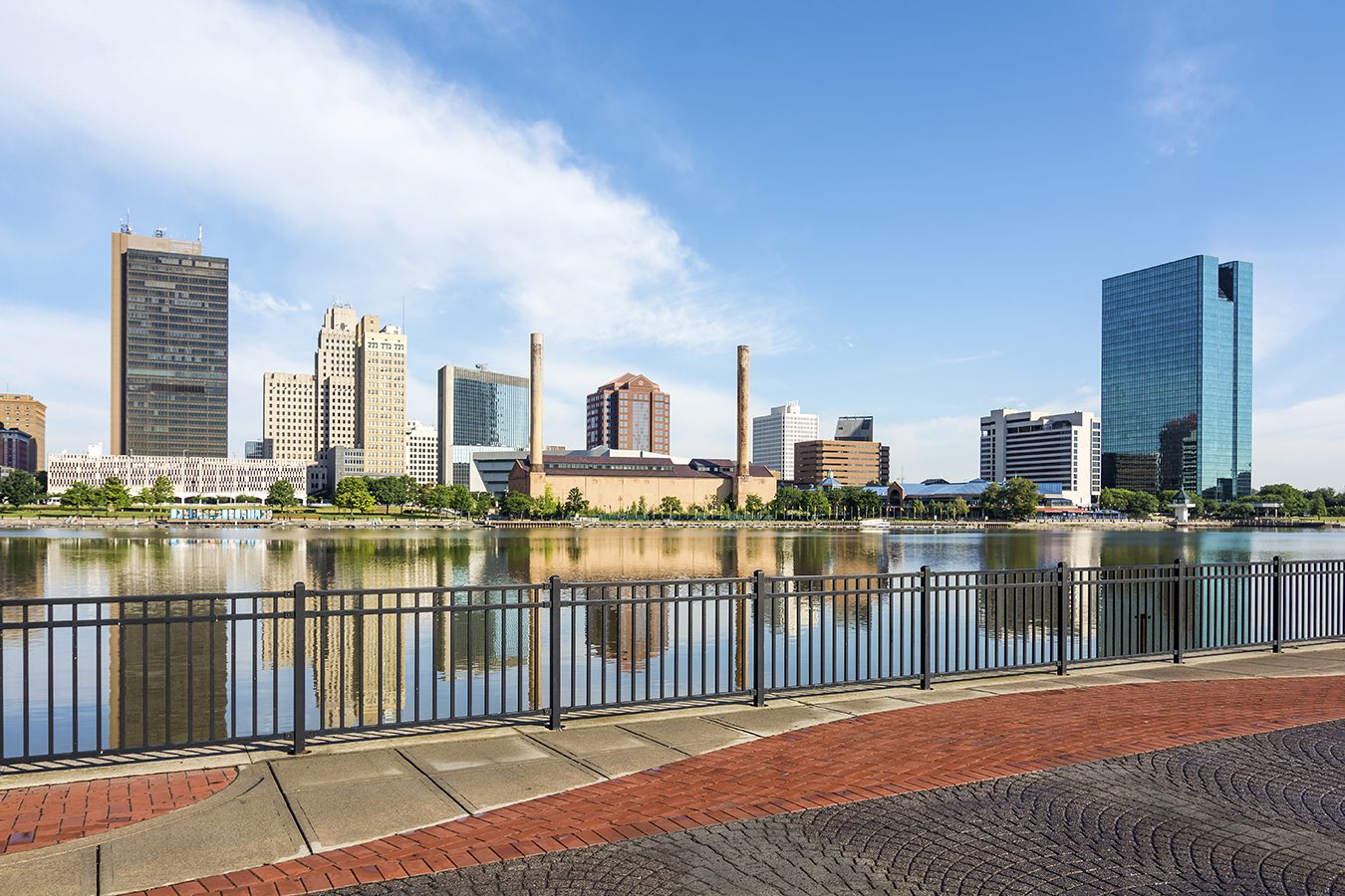 Syracuse, NY skyline across the river.