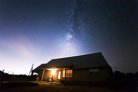 Beige Wooden House Under Starry Night