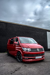 red Volkswagen Transporter