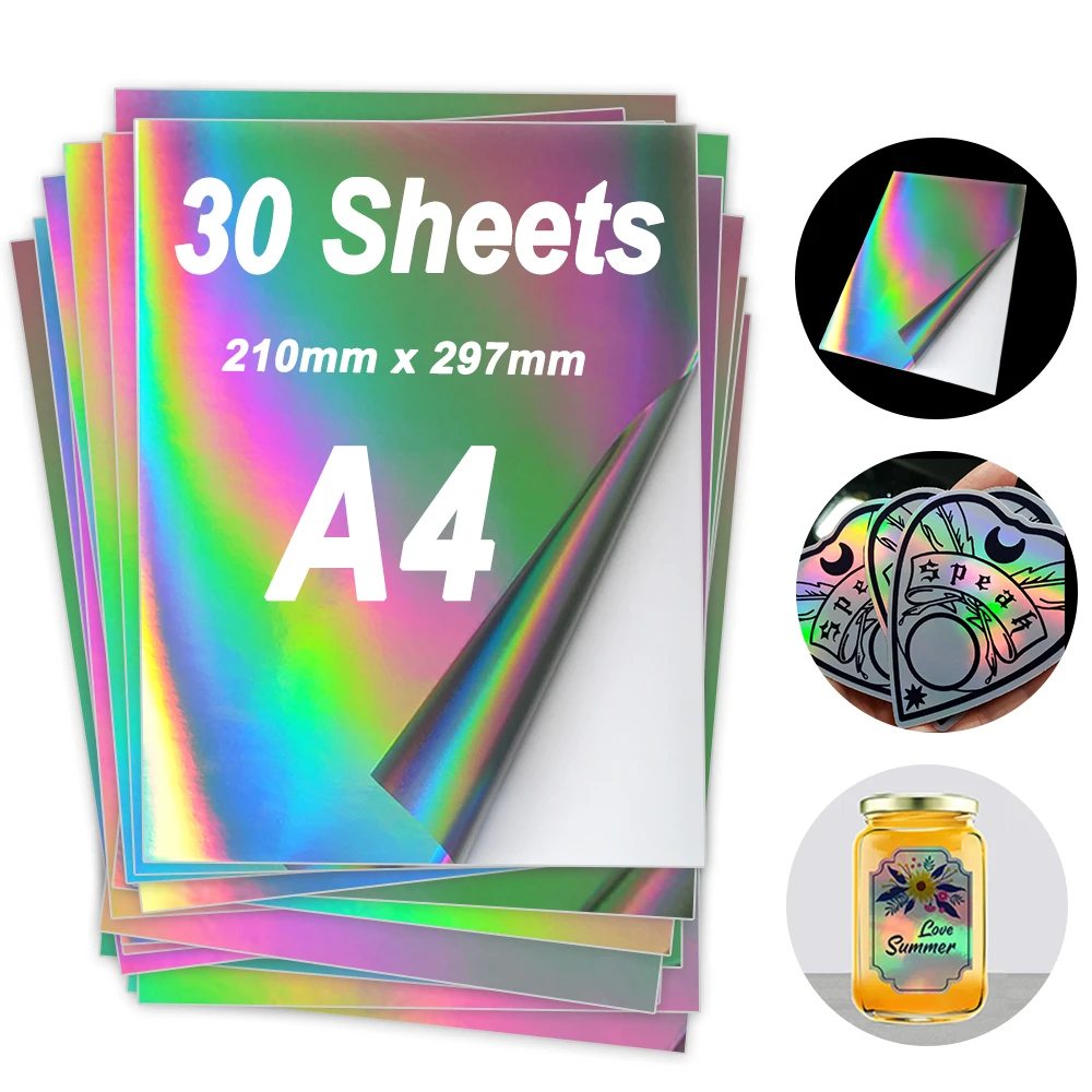 30 sheets layer printable vinyl sticker paper 50 micron thickness a4 hologram silver sticker label paper for laser inkjet print copy multipurpose paper aliexpress