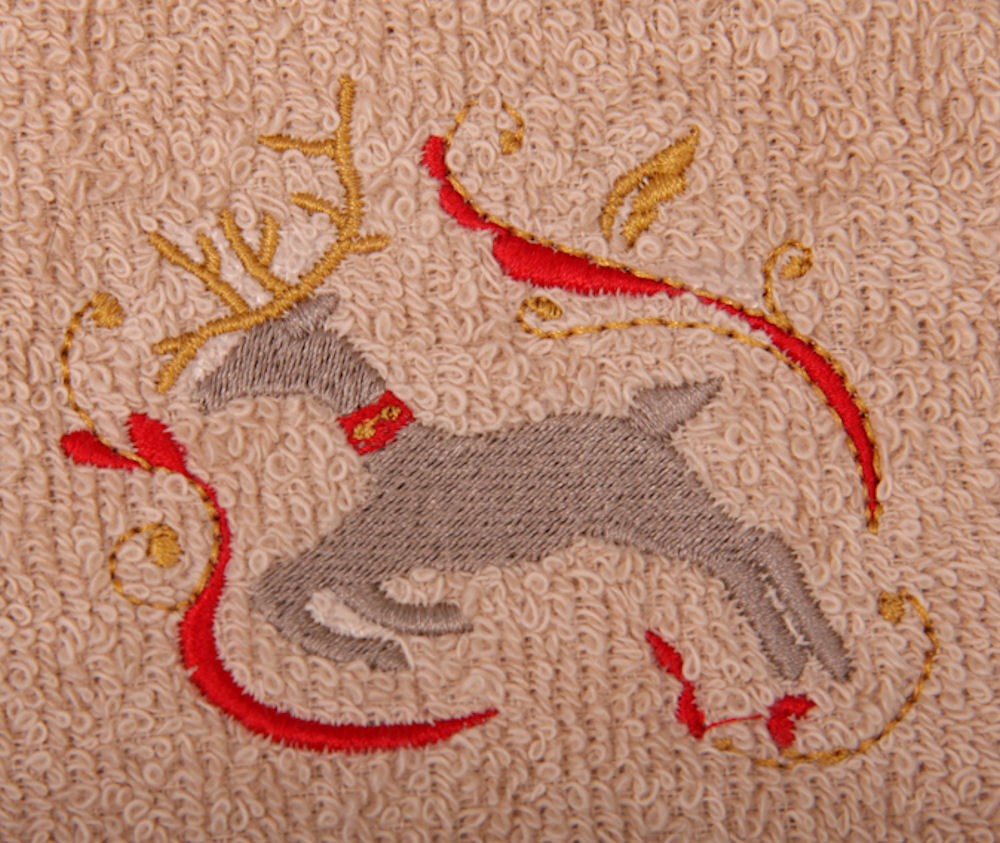 Christmas Reindeer on Embroidered Bath Towels