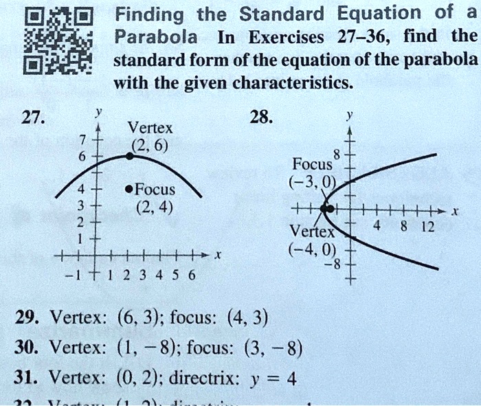 Parabola In Exercises 27 36