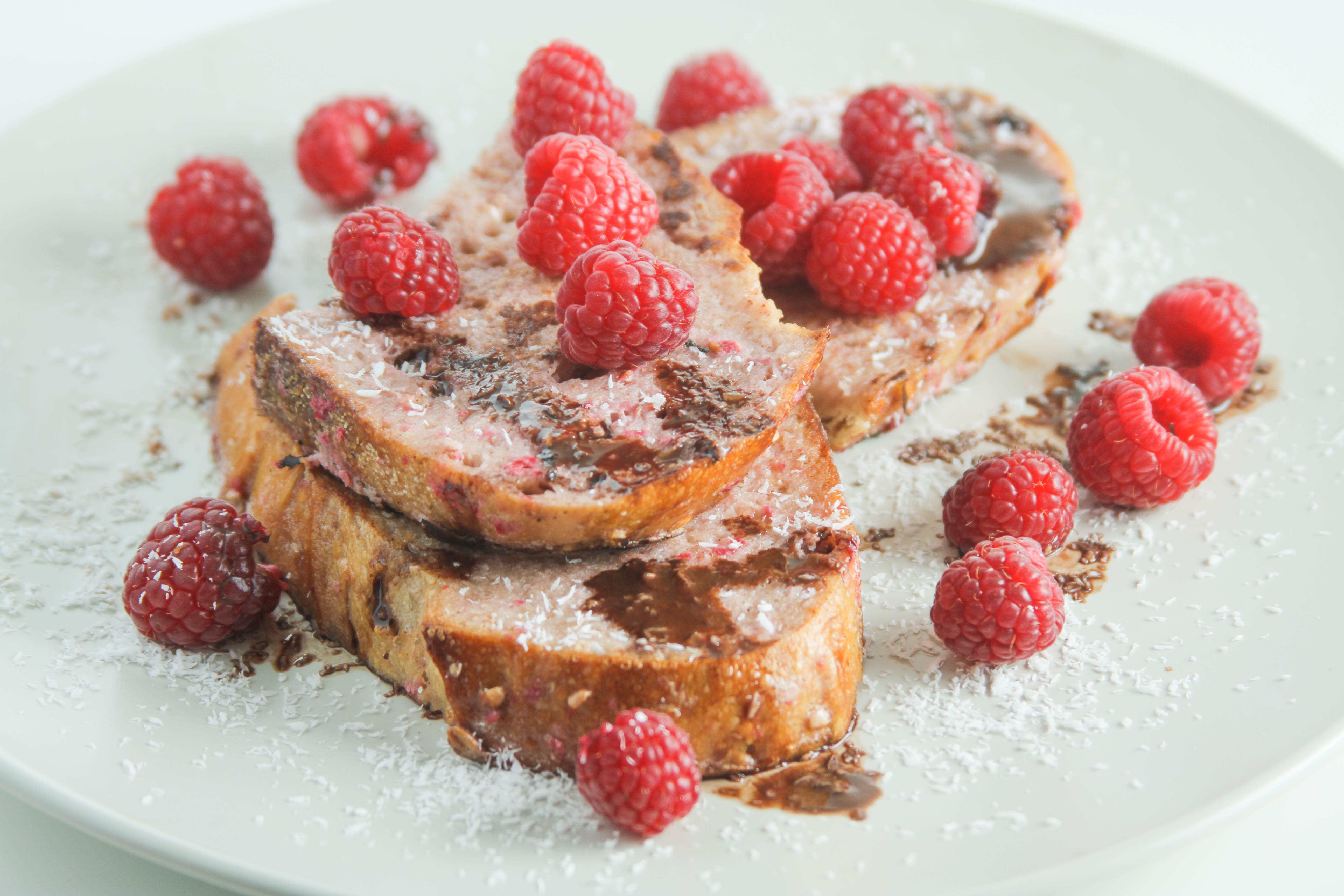 Rustic Raspberry French Toast with Coconut Chocolate Sauce - Honestly