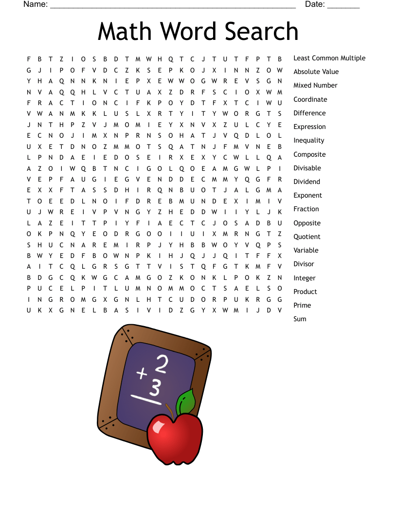 Free Printable Math Word Searches - Word Search Maker