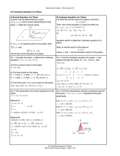 8 5 Cartesian Equation Of A Plane