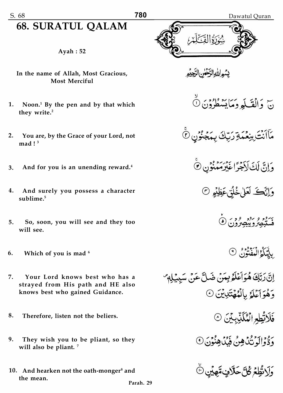 Surah on page 599 al zalzalah al adiyat coloured transliteration al quran youtube. Surah Al Qalam 68 1 10 Dawat Ul Quran Quran Translation And Commentary