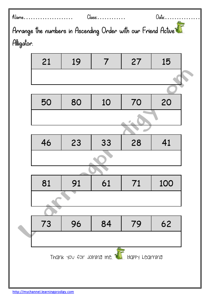 Math Worksheet for Grade 1|Arrange the Numbers in Ascending Order ...