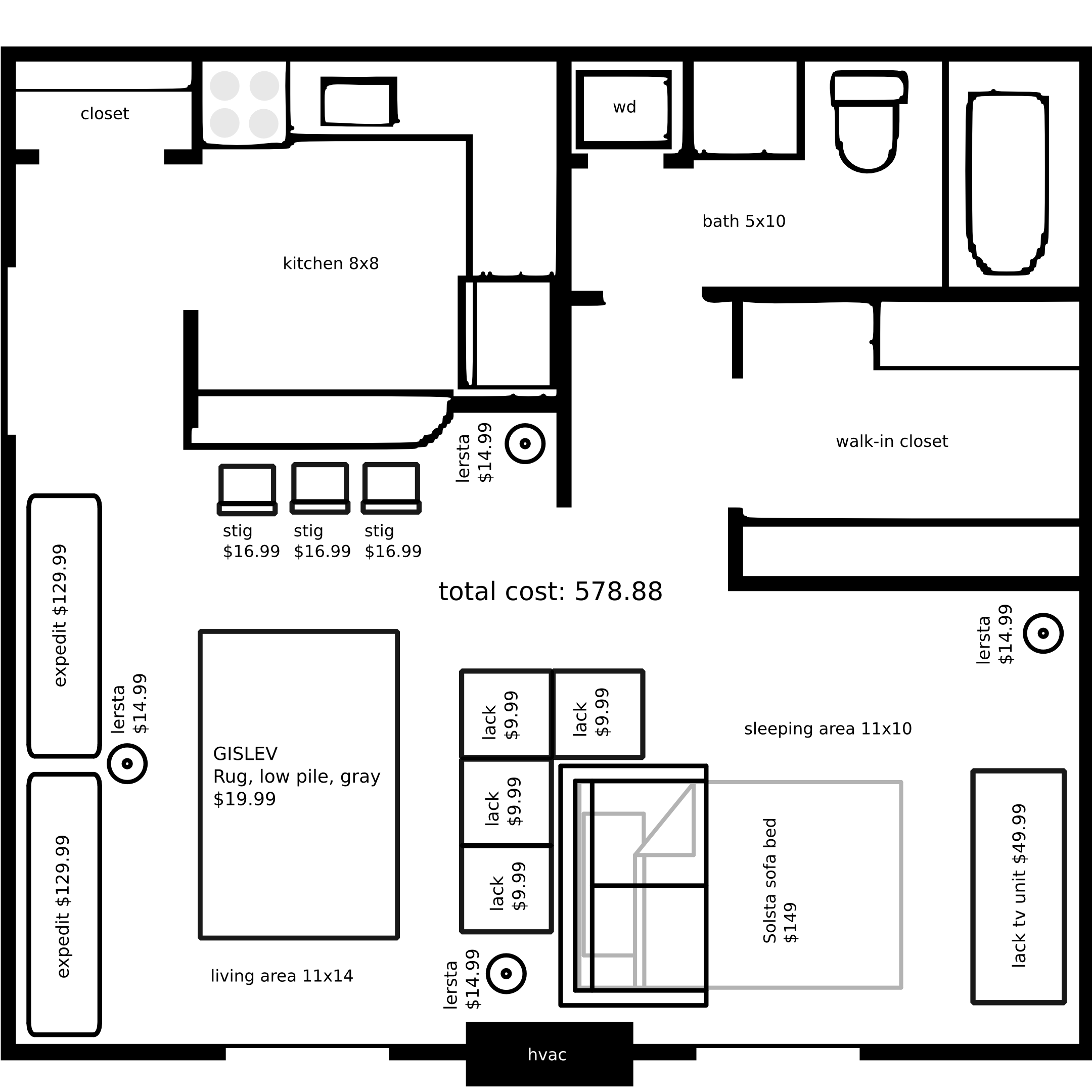 20121201 A studio apartment layout with Ikea furniture by John