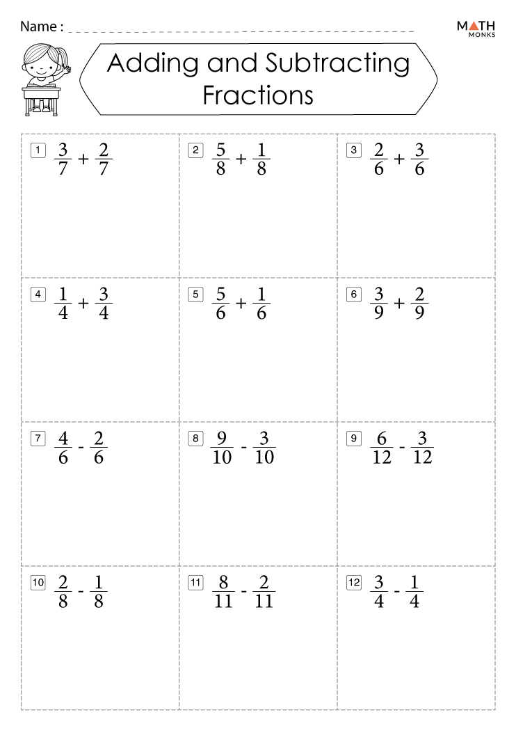 adding subtracting fractions worksheets - adding and subtracting ...