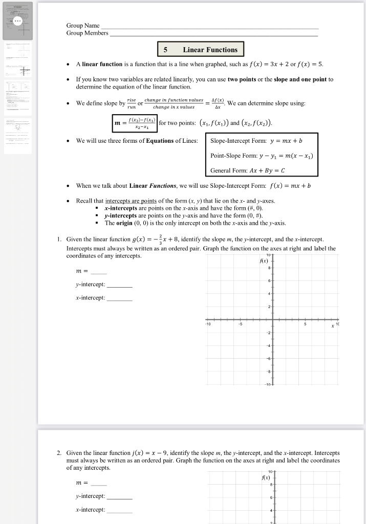 Solved A Linear Function Is