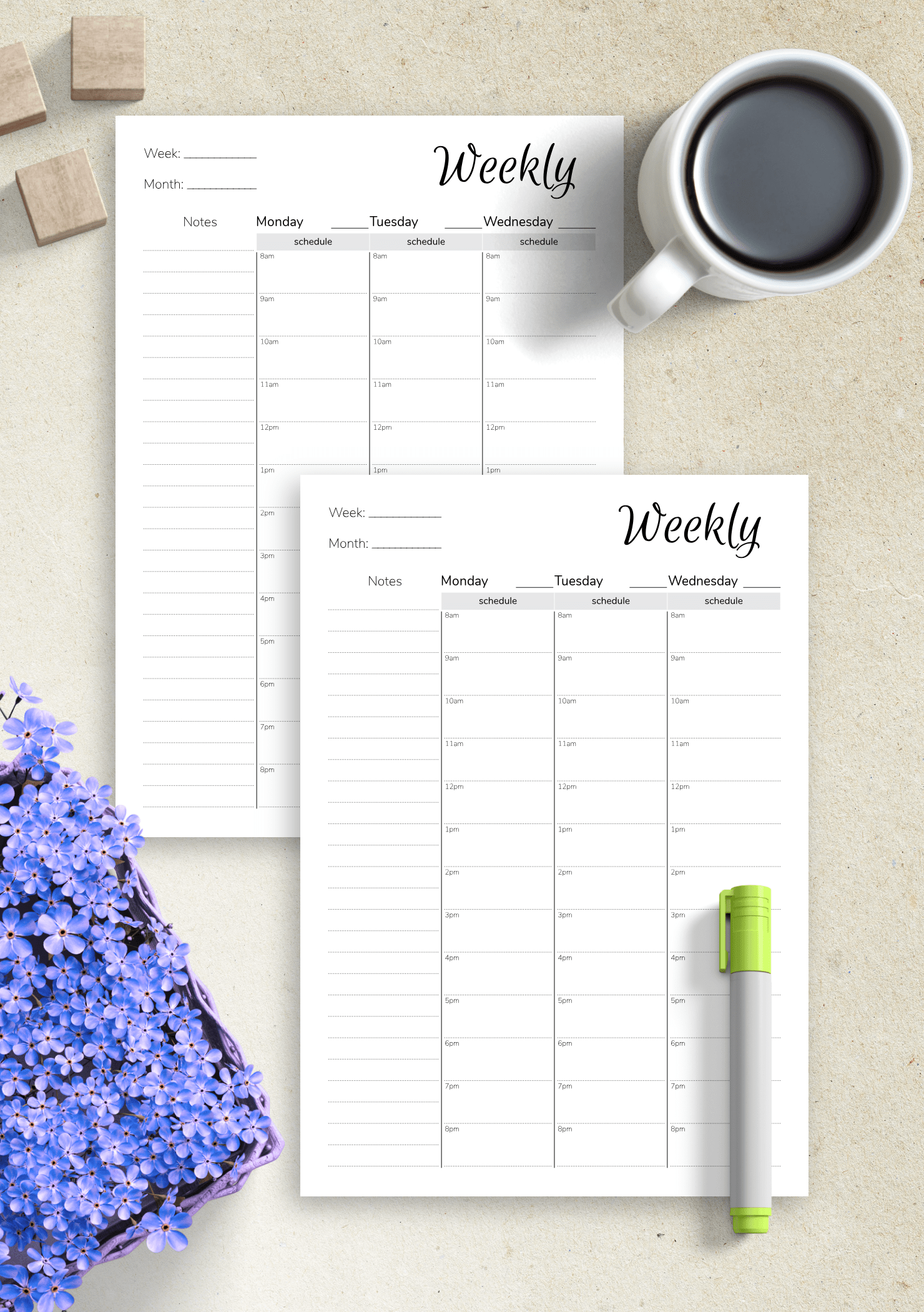 download printable weekly hourly planner with todo list pdf - download ...