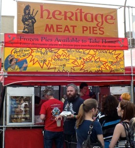 Hungry people waitied in a long line but were awarded with delicious Scottish Meat Pies