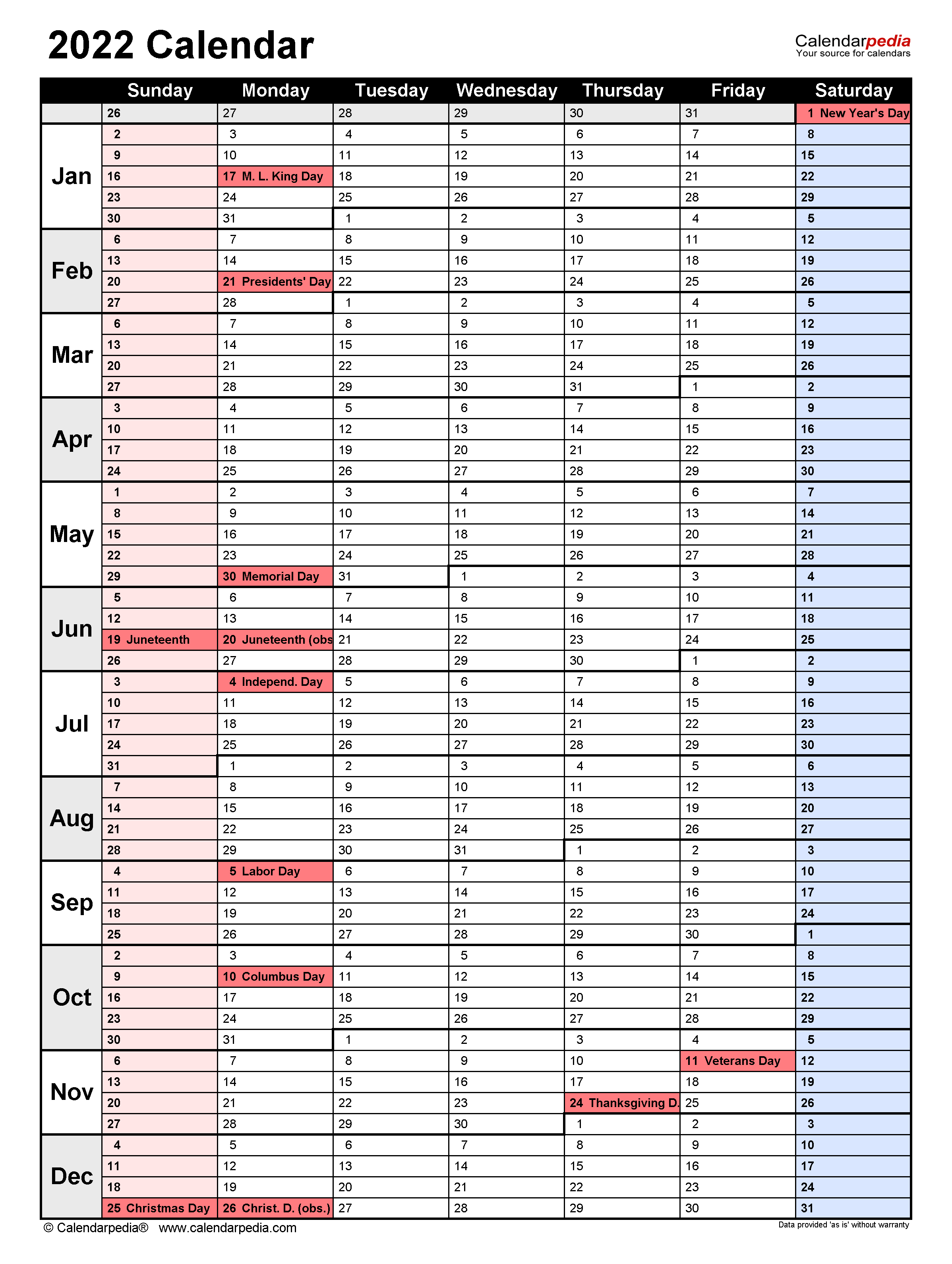 2022 calendar printable us download free noolyocom - 2022 calendar ...