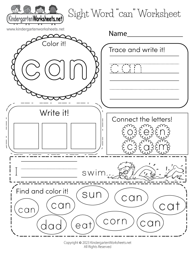 free high frequency word yes printable worksheet kindergarten ...