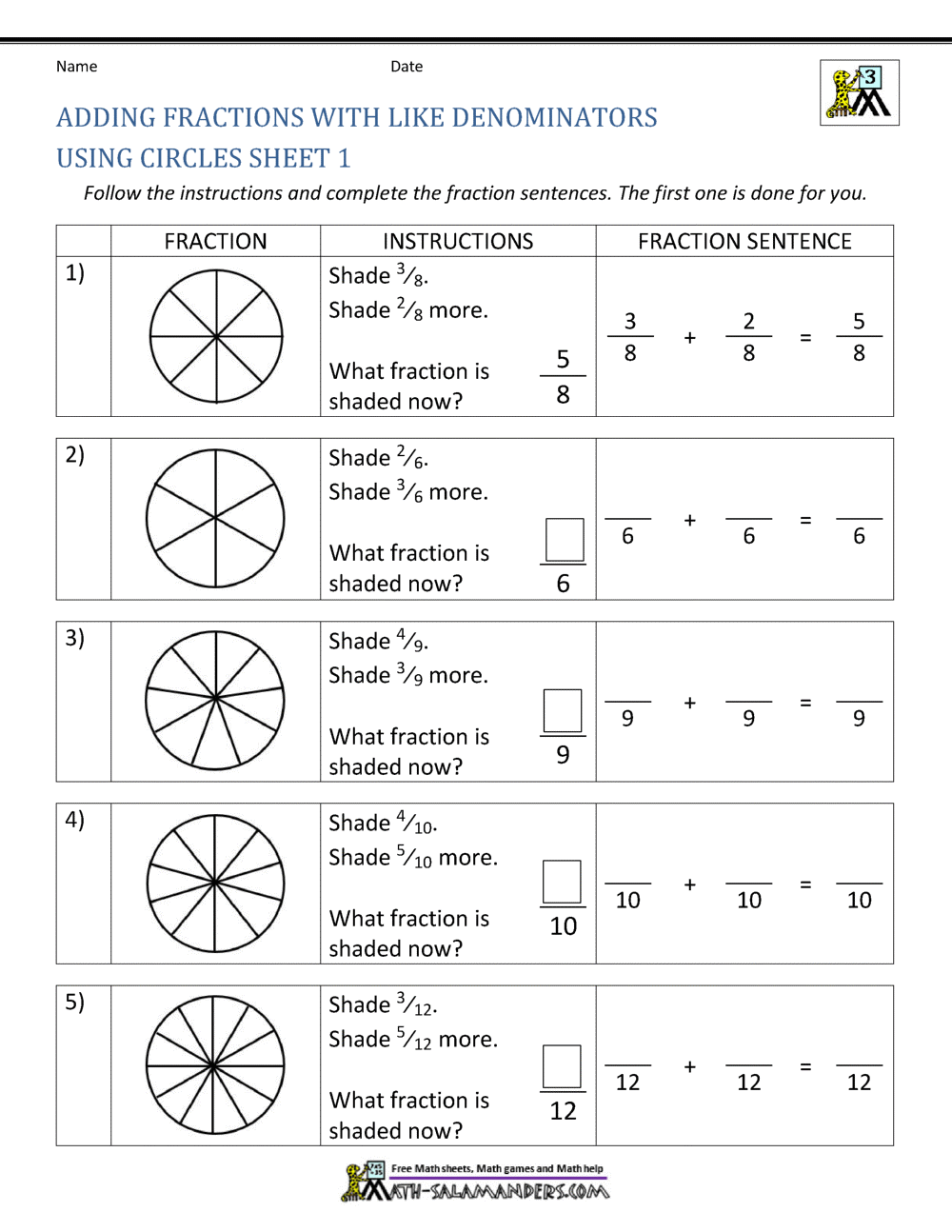 adding and subtracting fraction worksheets