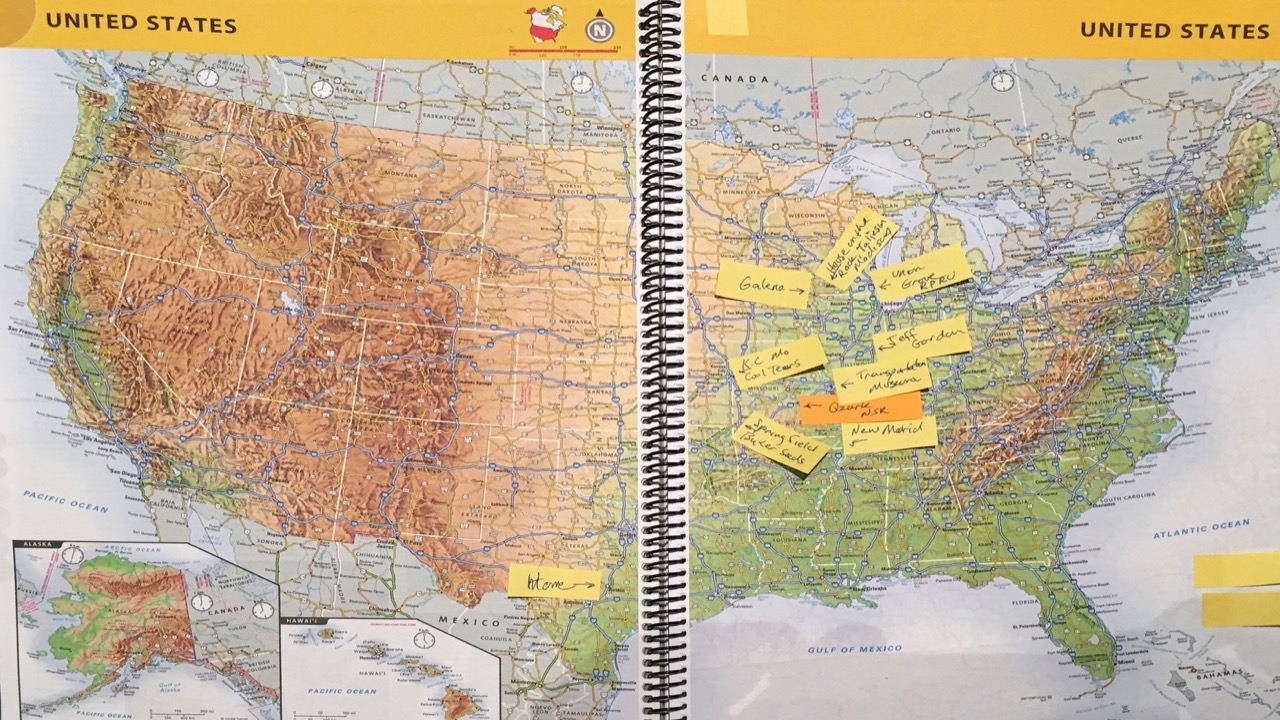 photo of Road Atlas with Stickies