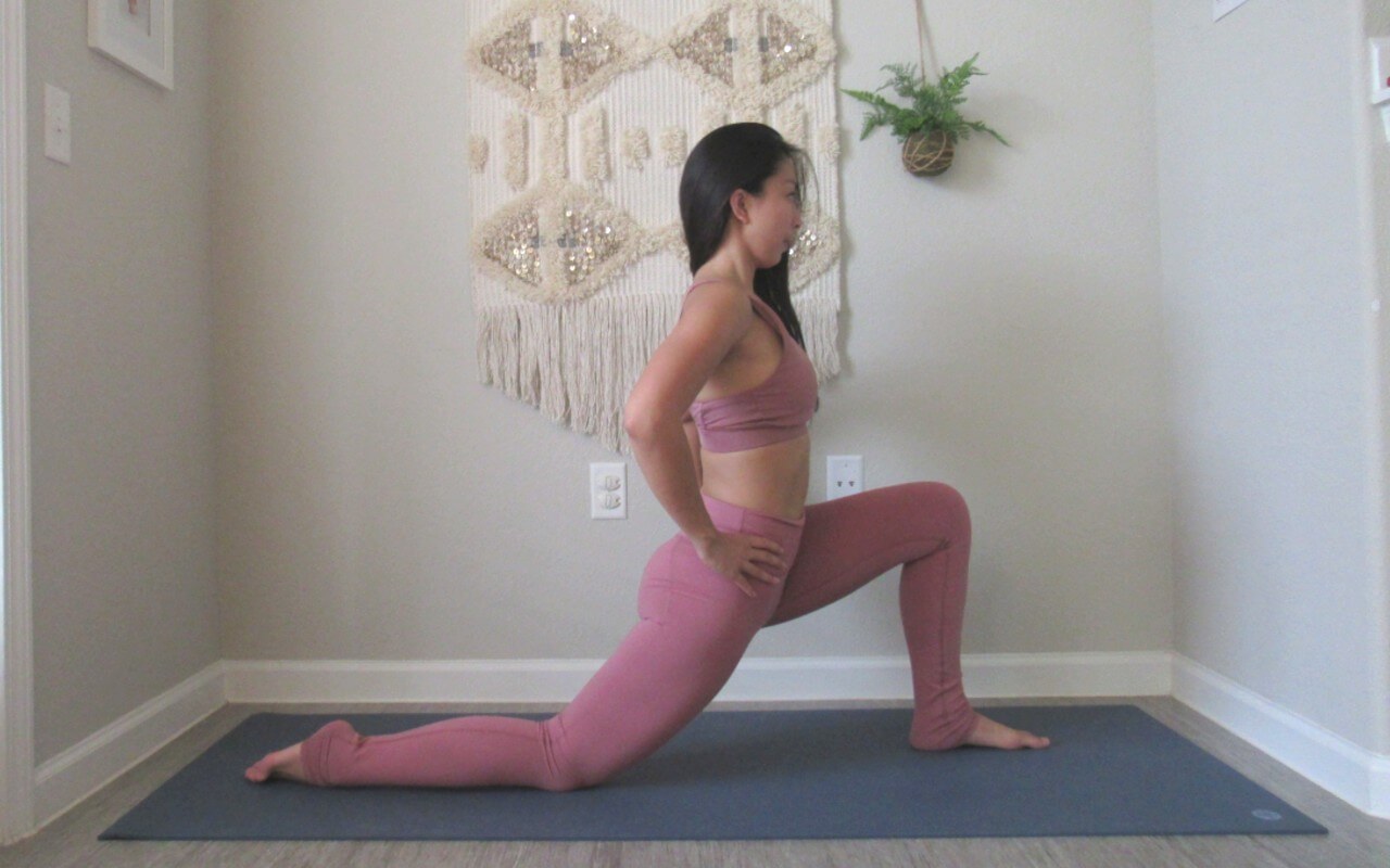 The low lunge is a challenging hip opening yoga pose.