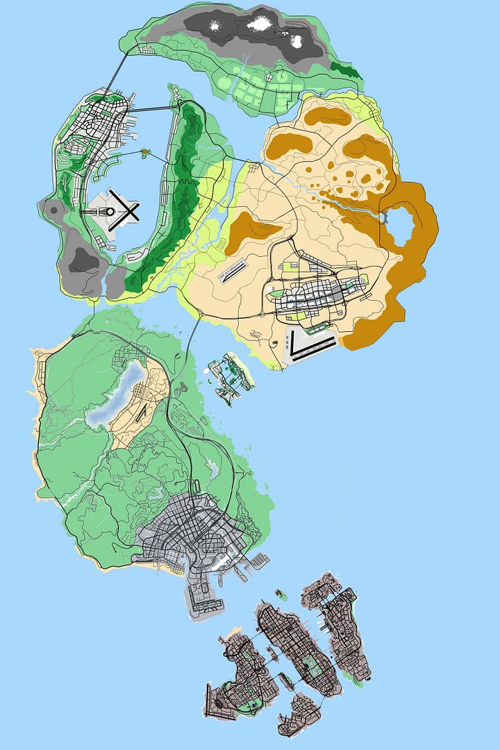 GTA V + Rest of San Andreas (map concept). Could work as a new GTA game ...