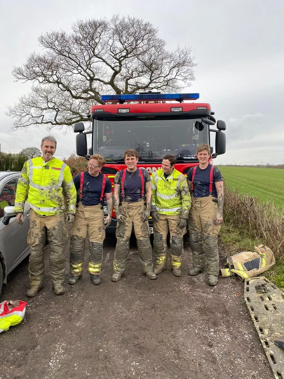 Members of the emergency services were left muddy after the operation