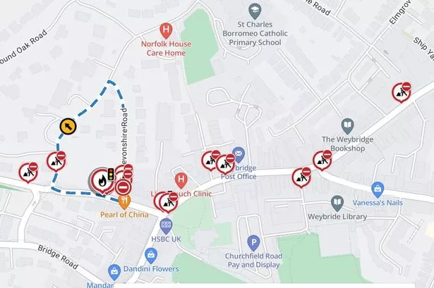 The road works in Weybridge, 29/01/24