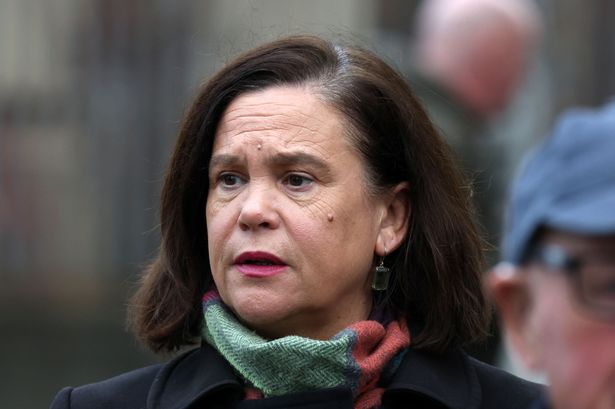 Sinn Fein leader, Mary Lou McDonald pictured this morning at the Church of the Most Precious Blood for the funeral of Dickie Rock