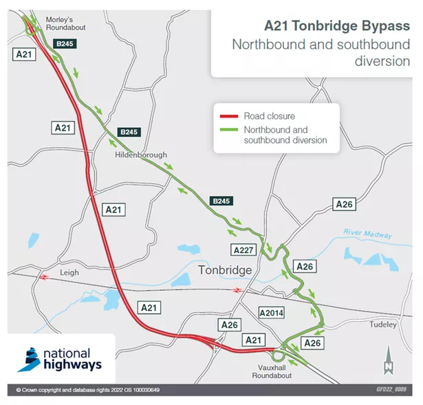 A21 to be shut near Tonbridge Bypass for four weekends as diversion ...