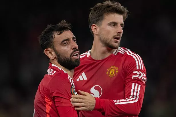 Bruno Fernandes and Mason Mount reacting during a match