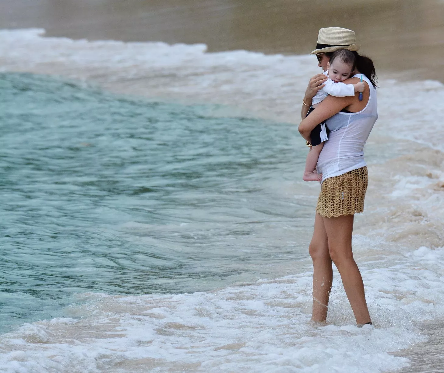 Simon Cowell is pictured on the beach in Barbados