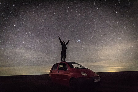 boy, stars, car, magic, night, long exposure