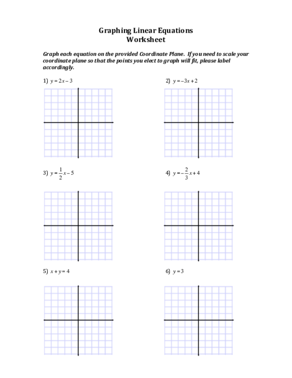 Pdf Ws3 Graphing Linear Equations