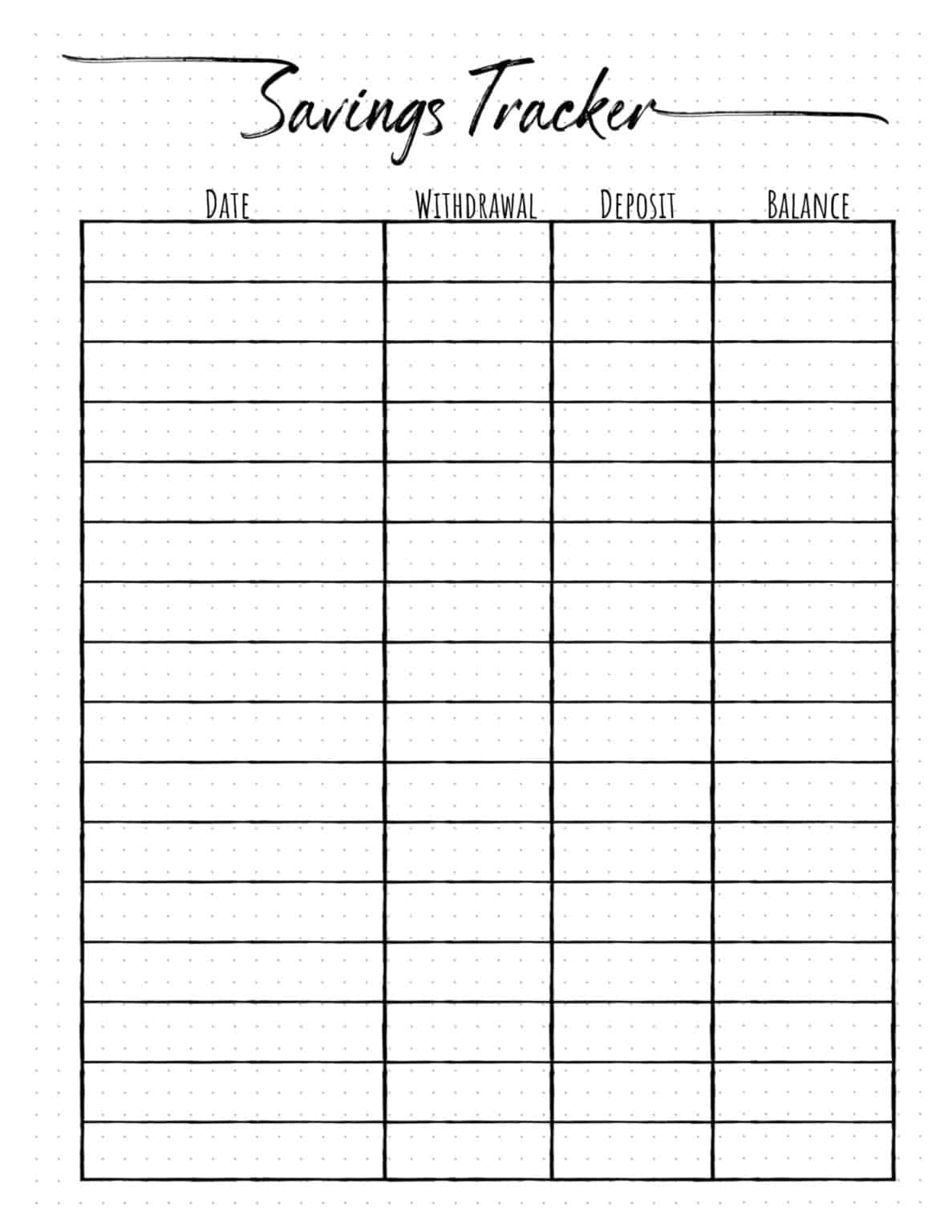 Savings Tracker Printable