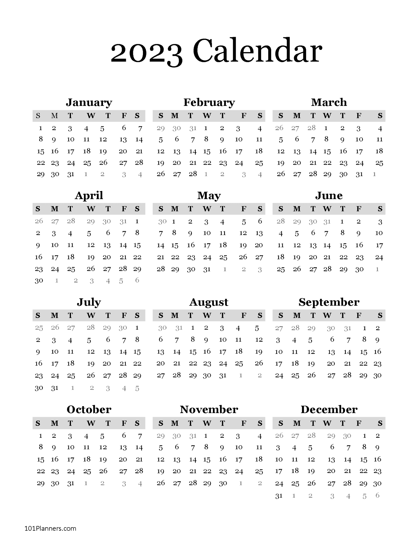 Free Printable A4 2023 Calendar