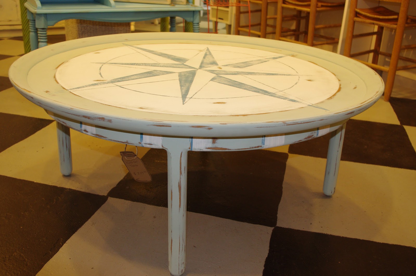 Coastal Chic Boutique Round Nautical Coffee Table SOLD