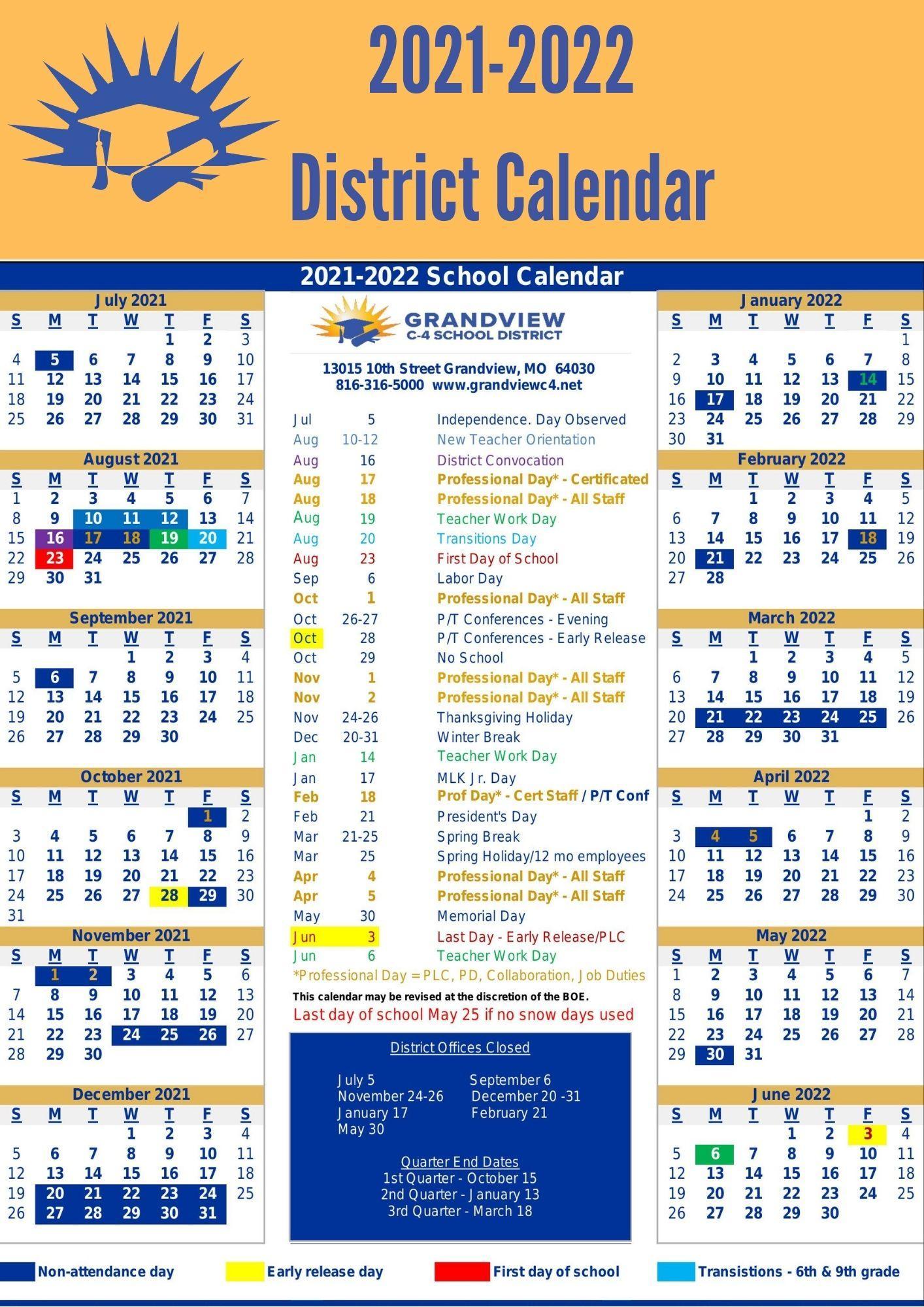 Roseville School District Calendar 21 22 District Calendar District Calendar Grandview C4 School District