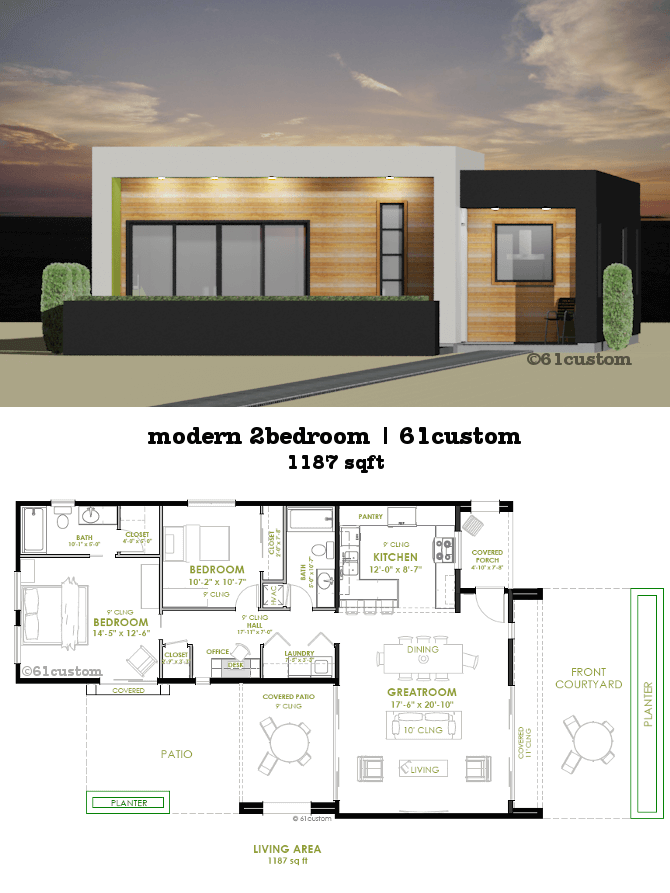 Modern 2 Bedroom House Plan 61custom Contemporary & Modern House Plans