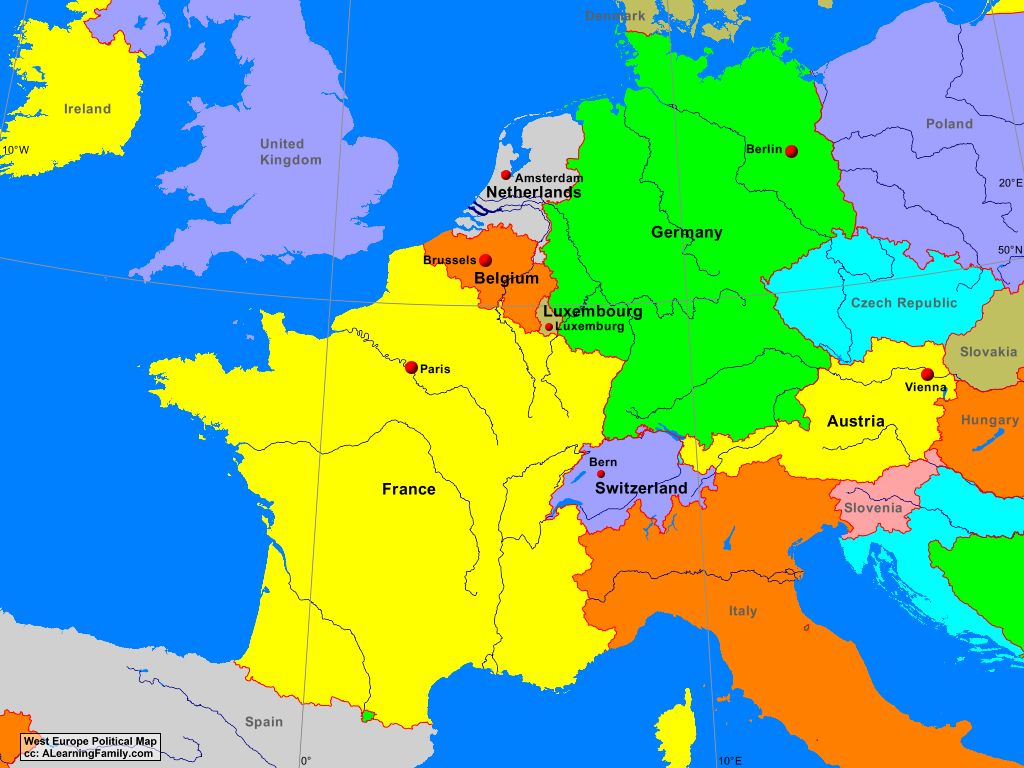 Map Of Western Europe And The Uk West Europe Political Map A Learning Family