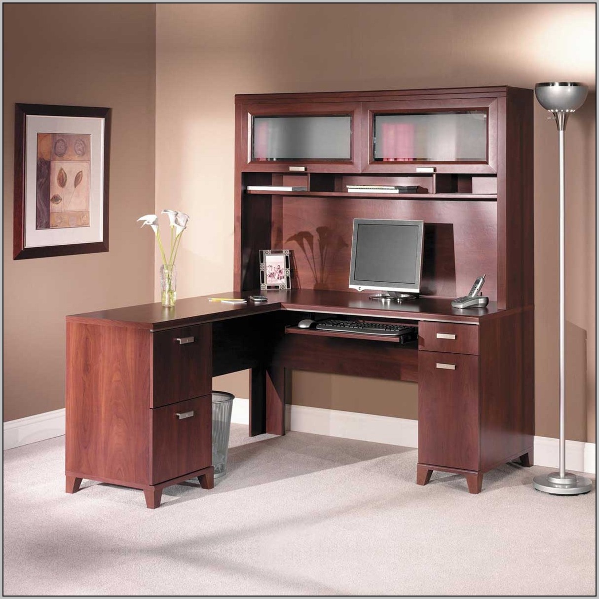 Computer Desk With Hutch Cherry