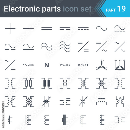 Electric symbols set of current, threephase connections and electrical