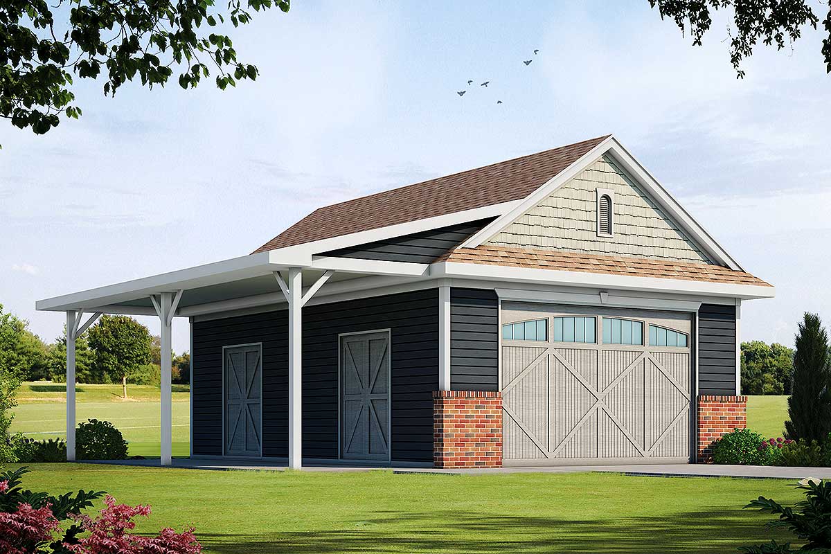 Detached Garage Plan with BarnLike Doors and Covered Patio 42558DB Architectural Designs