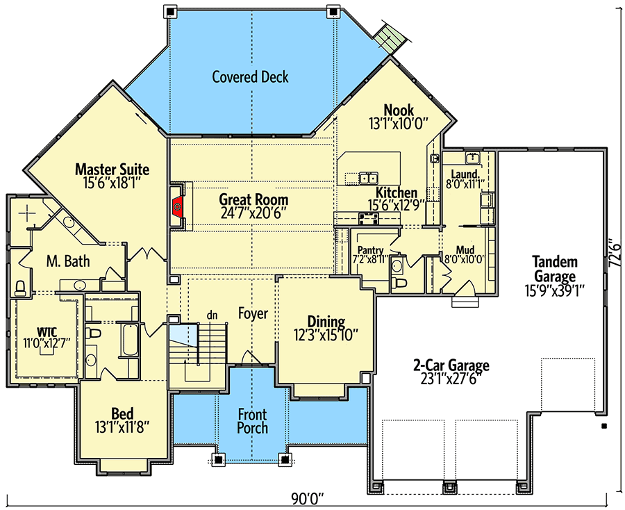 Mountain New American Home Plan with 4Car Tandem Garage 95086RW Architectural Designs