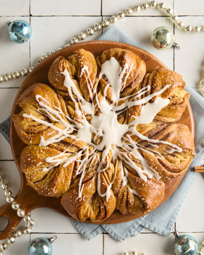 snowflake bread drizzled with glaze