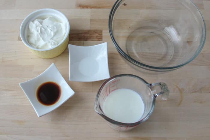 Mise en place of all wet ingredients measured out