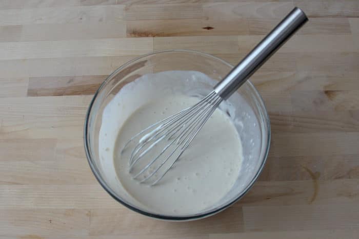 Whisk together all wet ingredients together into a bowl