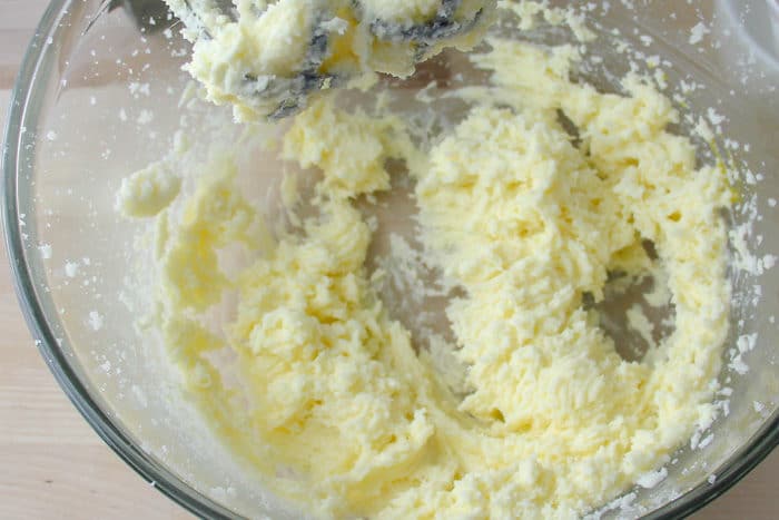 Butter/sugar/egg mixture in bowl